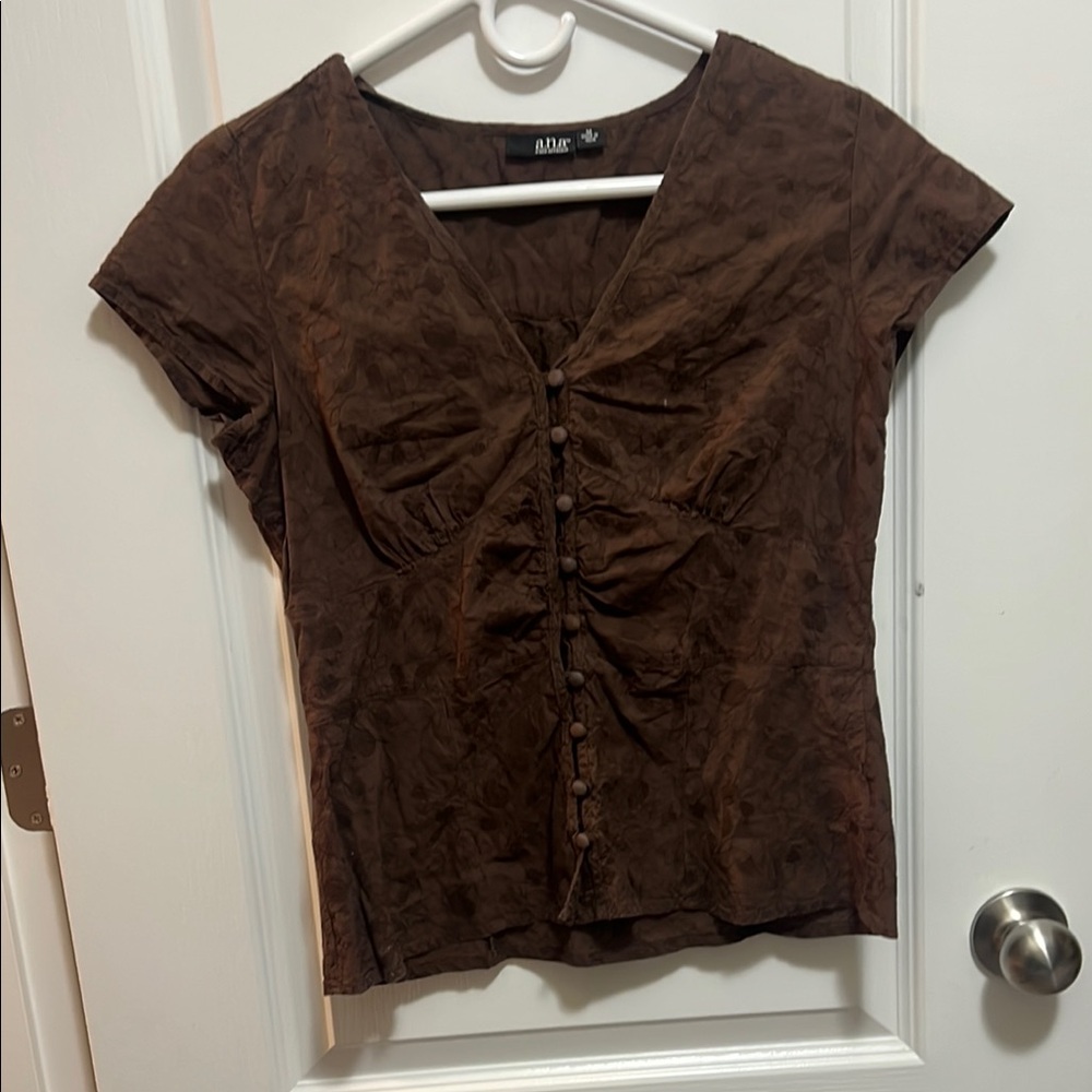 Brown Button-Up Women's Top